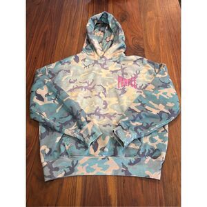 Purple Brand Men’s Blue Pink Oversized Faded Camo Fleece Pullover Hoodie Small